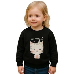 Girls Black Cat “It’s a Purrfect Day” Sweatshirt 4T Graphic Long Sleeve Crewneck